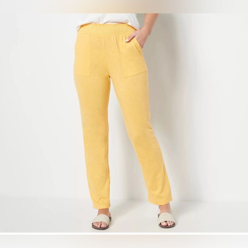 Candace Cameron Bure Yellow Straight Leg elastic waist Pants Lp NIP/NWOT